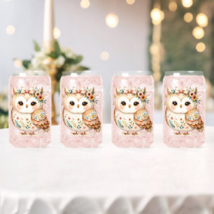 Verre Canette Boho Cottagecore Owl Floral Farmcore Charme