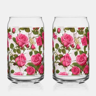 Verre Canette Boissons Ensemble "Jardin Rose Délice : rose incom