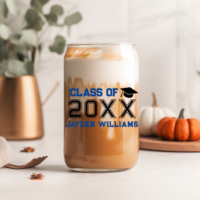 Verre Canette Bold Blue Black Class Of 2025 Graduation Party (Bold Blue Black Class Of 2025 Graduation Party Can Glass
)