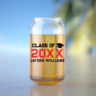 Verre Canette Bold Red Black Classe De 2025 Graduation Party