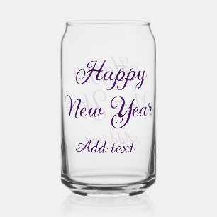 Verre Canette Bonne année calligraphie violette simple minimalis