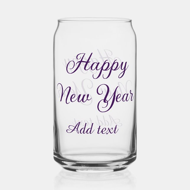 Verre Canette Bonne année calligraphie violette simple minimalis (Recto)