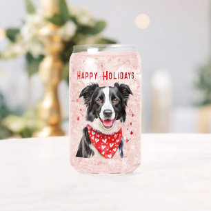 Verre Canette Border Collie avec un bandana rouge à coeur pour N