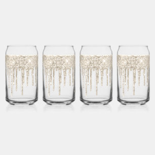 Verre Canette Boucles de luxe blanc élégant or parties scintilla