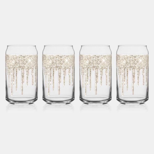 Verre Canette Boucles de luxe blanc élégant or parties scintilla (Recto)