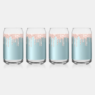 Verre Canette Boucles de parties scintillant en or rose turquois