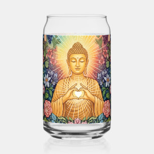 Verre Canette Bouddha, Coeur de lumière, Verre, Floral, Vintage