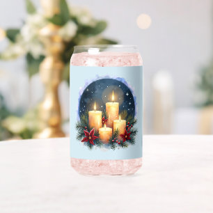 Verre Canette Bougie de Noël avec Poinsettias