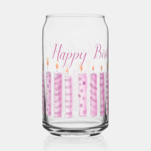 Verre Canette Bougies d'anniversaire roses Message personnalisé