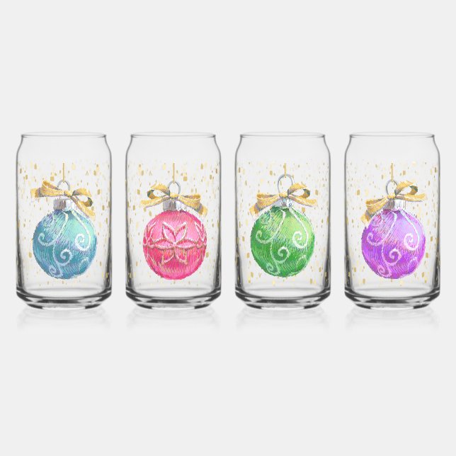 Verre Canette Boules de Noël festives/Confetti | Ensemble de ver (Gauche)
