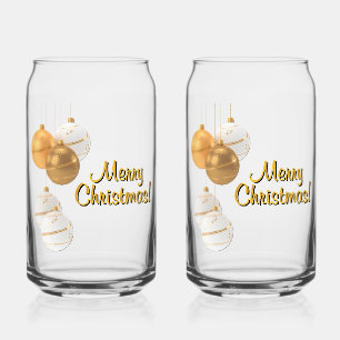 Verre Canette Boules de Noël or et blanc Texte personnalisé