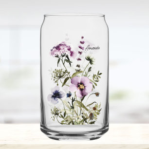 Verre Canette Bouquet de fleurs sauvages violettes aquarelle flo