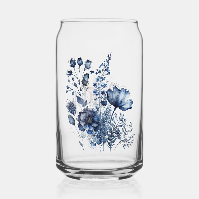 Verre Canette Bouquet fleur sauvage de style Delft bleu et blanc (Recto)
