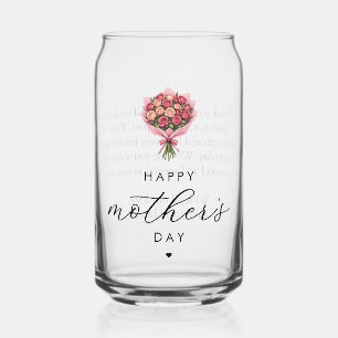 Verre Canette Bouquet Rose Happy Fête des Mères Élégant
