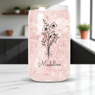 Verre Canette Bow rose Floral Personnalisé Pour Bridesmaid
