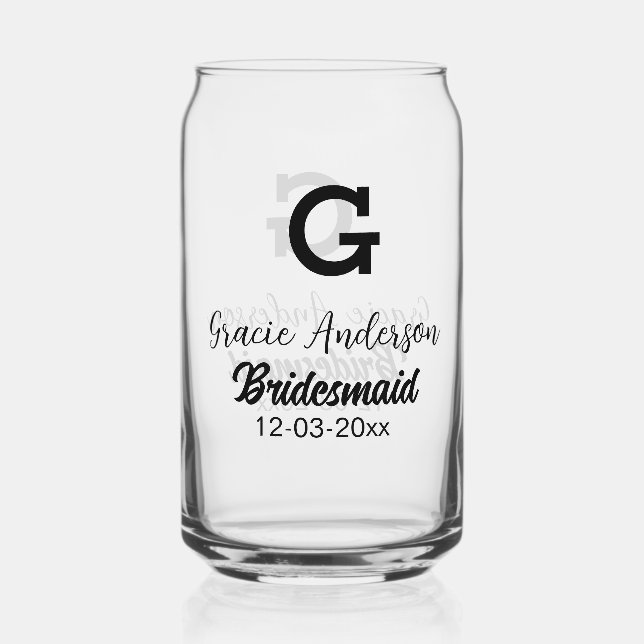 Verre Canette Bridesmaid ajouter nom monogramme simple minimal m (Recto)