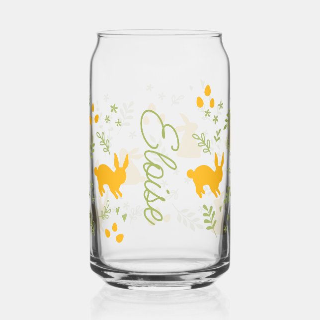 Verre Canette Bunny Silhouette & Motif vert Personnalisé (Recto)