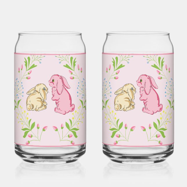 Verre Canette Bunny Wreath Pink Glass (Recto)