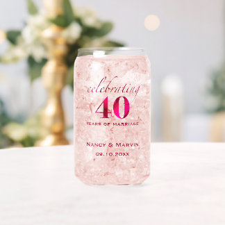 Verre Canette Cadeau commémoratif personnalisé Rose rubis 40e an
