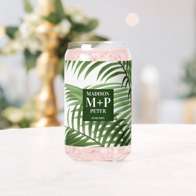 Verre Canette Cadeau Mariage monogramme de palmier tropical (Insitu (Mariage))