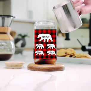 Verre Canette Cadeau moderne Rouge Plaid Et Blanc Mama Ours