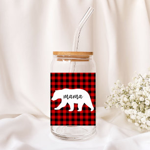 Verre Canette Cadeau moderne Rouge Plaid Et Blanc Mama Ours