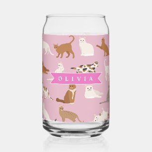 Verre Canette Cadeau Personnalisé Motif de Chat Rose Mignon pour