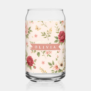 Verre Canette Cadeau Personnalisé Nom Romantique Floral Vintage