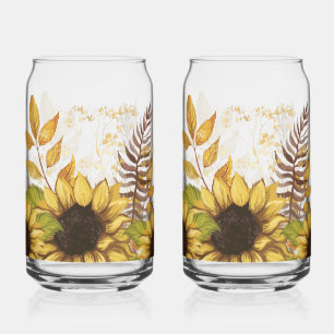 Verre Canette Café glacé floral rustique & Été