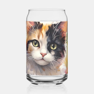 Verre Canette Calico Cat et Papillons dans le jardin de printemp