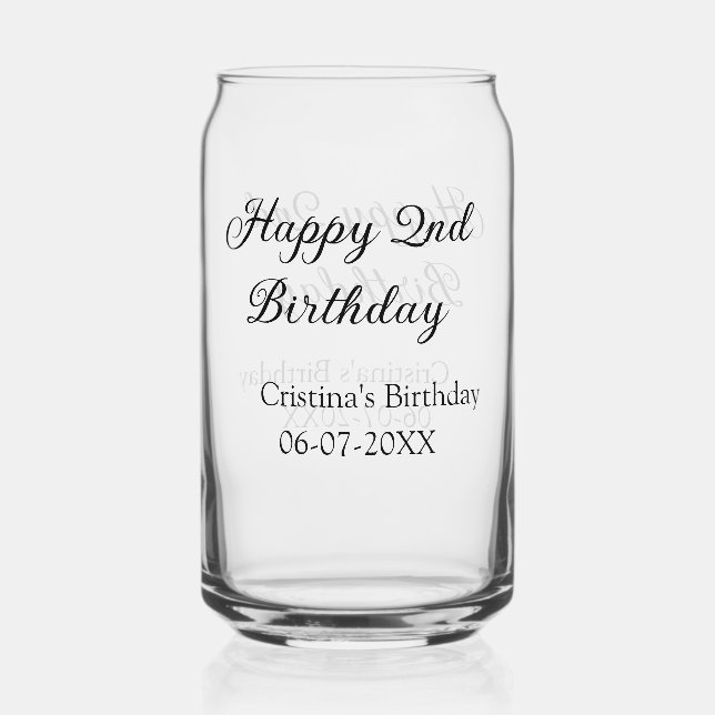 Verre Canette calligraphie simple minimum heureux 2e anniversair (Recto)