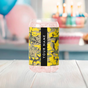 Verre Canette Camouflage jaune et vert Votre nom Personnalisez