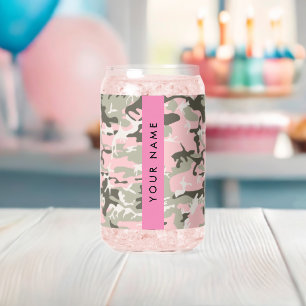 Verre Canette Camouflage rose et vert Votre nom Personnalisez