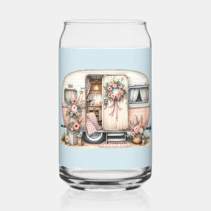 Verre Canette Camper Boho avec couronne florale et pastels rose
