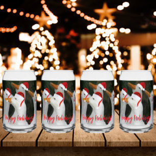 Verre Canette Canards blancs portant des chapeaux rouges Noël