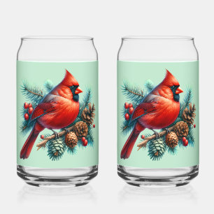 Verre Canette Cardinal sur une branche de pin avec des baies d'h