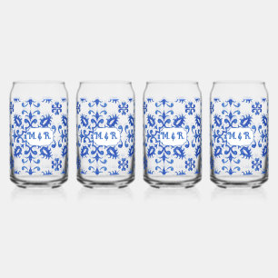 Verre Canette Carreau bleu portugais monogramme