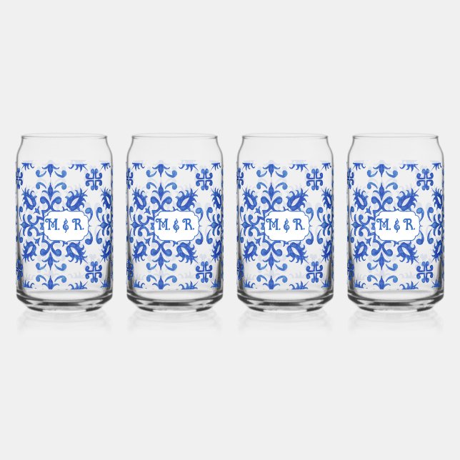 Verre Canette Carreau bleu portugais monogramme  (Recto)