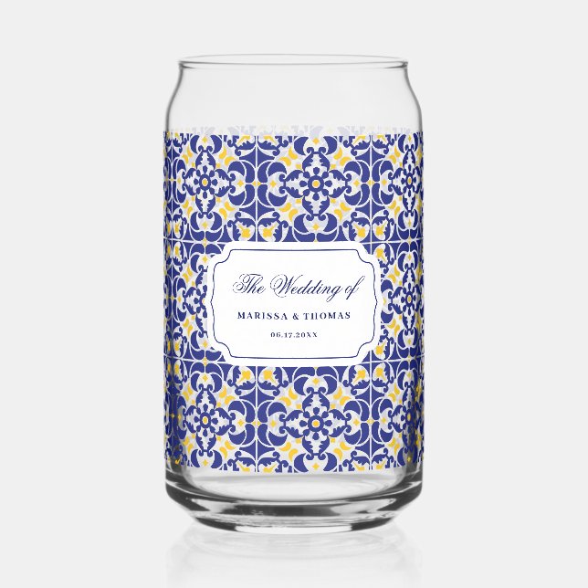 Verre Canette Carrelage méditerranéen Bleu & Jaune Mariage Cadea (Recto)