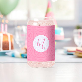 Verre Canette Carrés ondulés rose clair Initiale personnalisée 