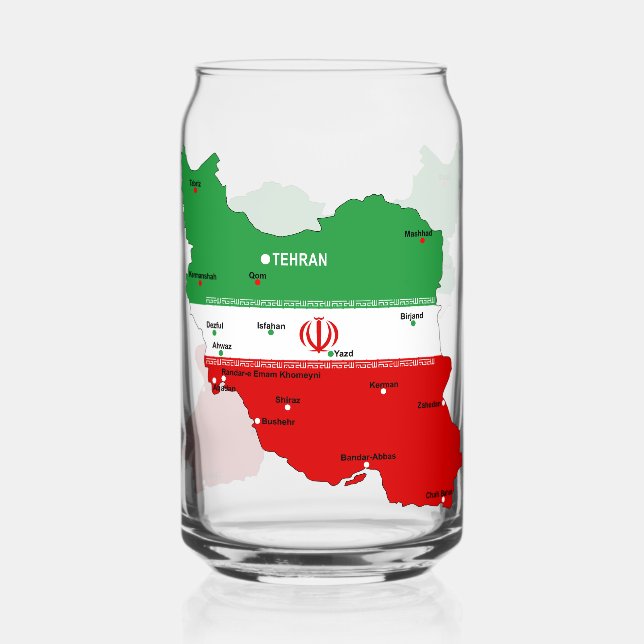 Verre Canette Carte de l'Iran avec drapeau et emblème (Recto)