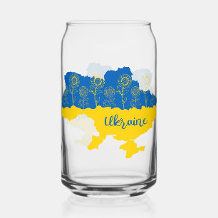 Verre Canette Carte de l'Ukraine avec tournesol et drapeau ukrai