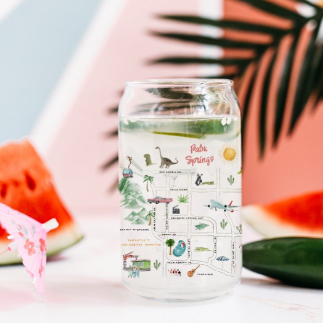 Verre Canette Carte illustrée des sources de palmiers | Bachelor (Créateur téléchargé)