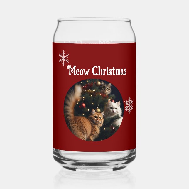 Verre Canette Cat Photo, Meow Christmas, customize  (Recto)