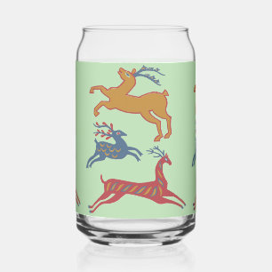 Verre Canette Cerf d'art folklorique américain vintage de couleu