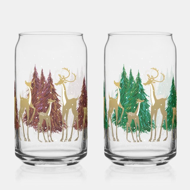 Verre Canette Cerf d'hiver neigeux en forêt boisée (Verso)