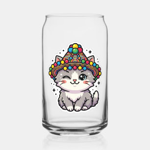 Verre Canette Chapeau Tissé Chat Marocain Amazigh Kawaii Mignon