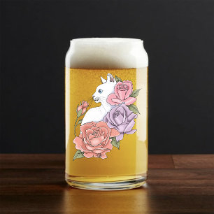 Verre Canette Chat Blanc Pastel Floral Botanique Romantique Noir