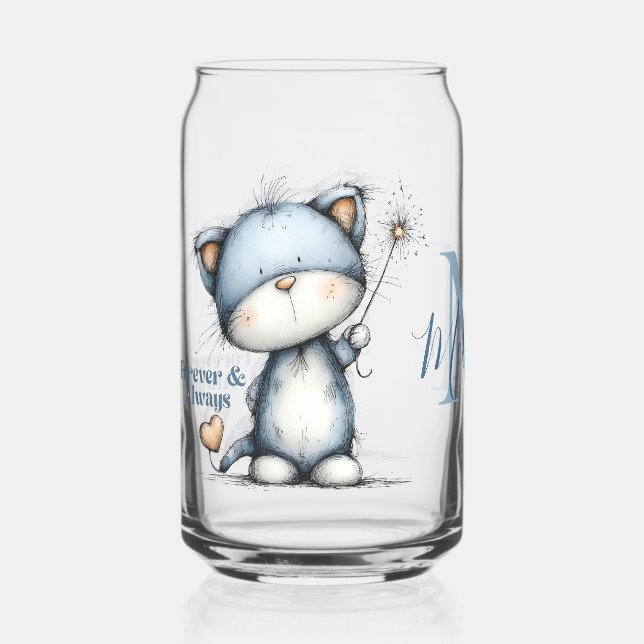 Verre Canette Chat bleu « Pour toujours et à jamais » Design de  (Recto)