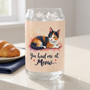 Verre Canette Chat Calico Vous M'avez Eu à Miaou Aquarelle